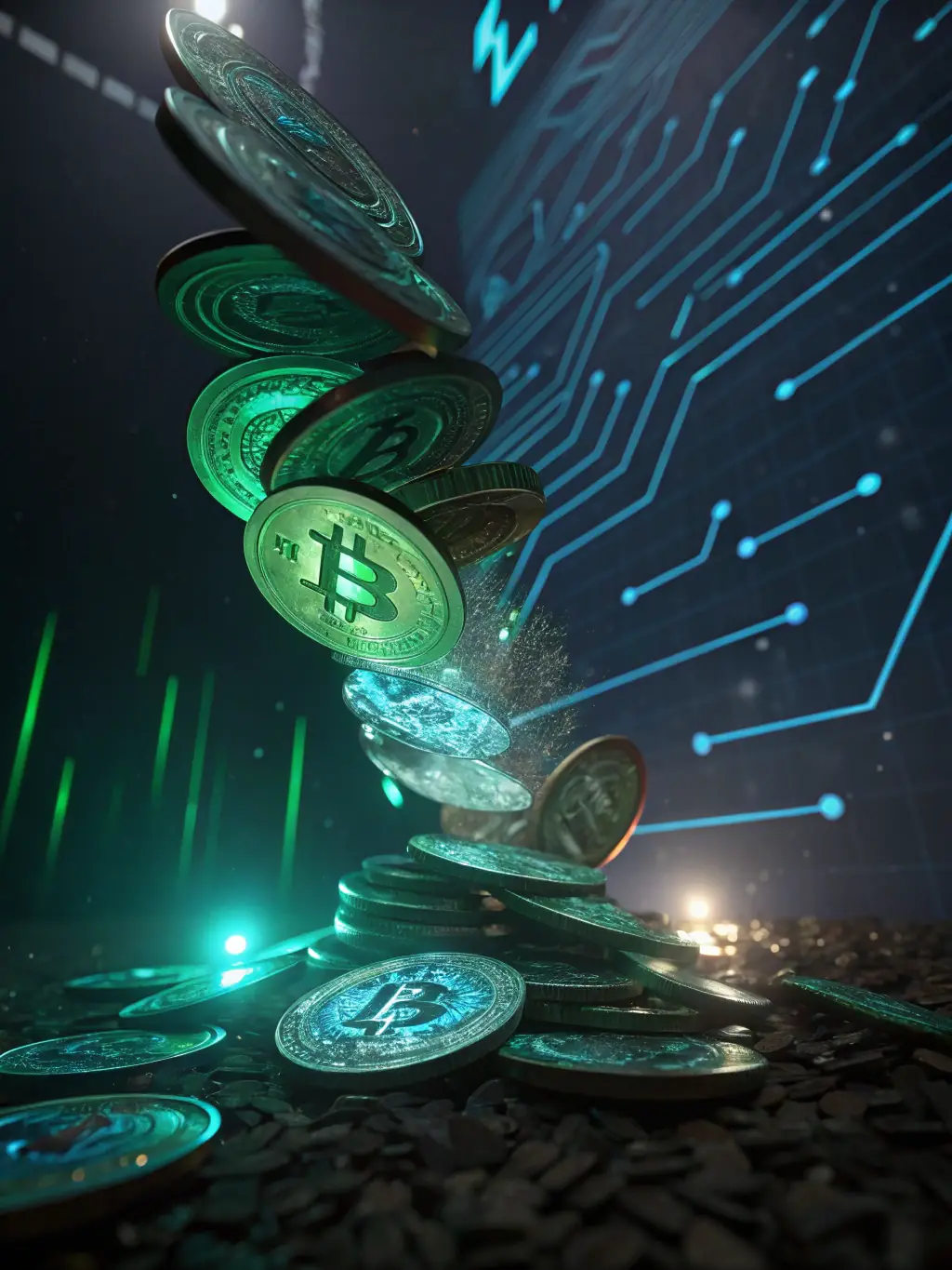 A premium-looking AI prompt card with a dark background, featuring crypto coin icons, trading charts, and futuristic digital motifs, emphasizing exclusivity and sophistication, for the Limited Edition: Crypto Trading Prompts.